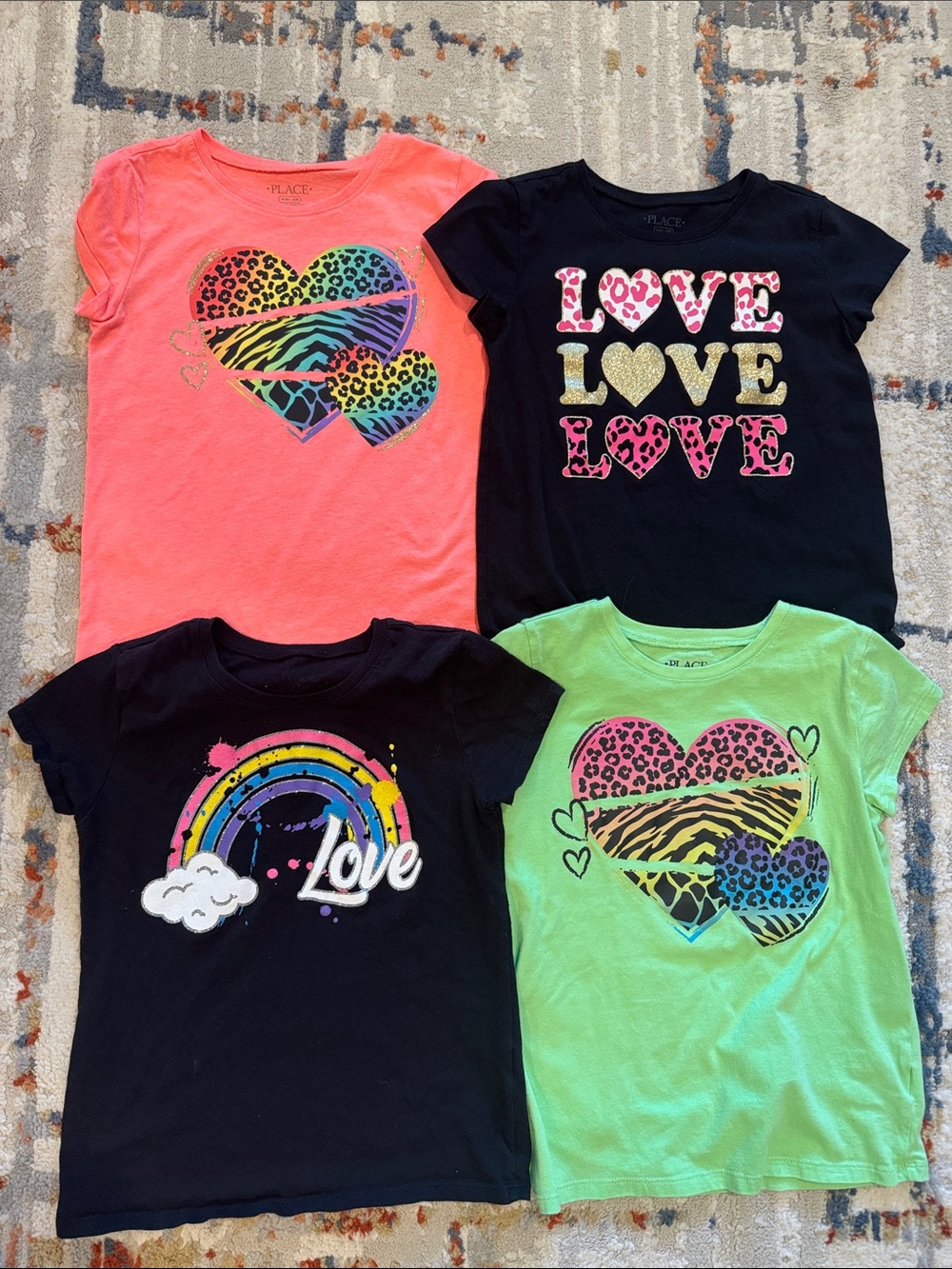 The Children's Place Neon Heart & Love Graphic Tees - Pink, Black, Green, Coral